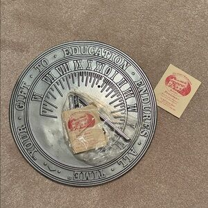 Pewter Sun Dial Commemorative Plate with Accessories